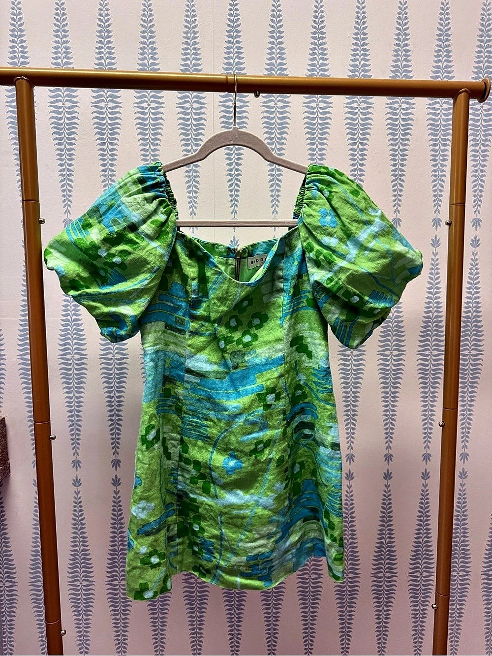 RHODE Pia Mini Dress in Green & Blue, Size 0